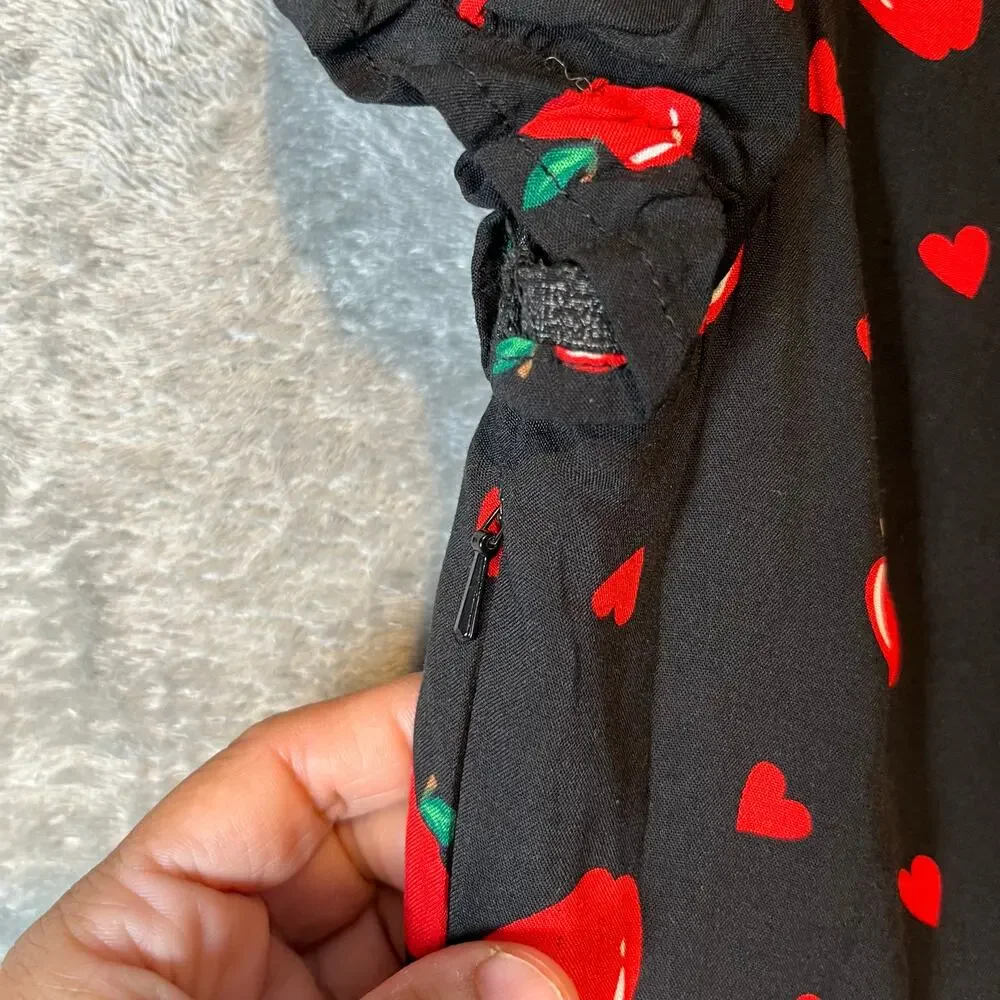 Modcloth X Collectif Gwendolyn Love Apples Tea Dress Size Small Black Red New - Picture 9 of 9